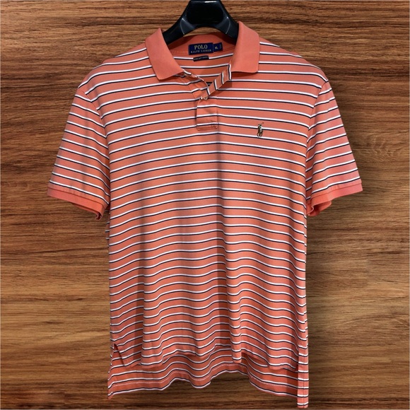 Polo Ralph Lauren Other - Polo Ralph Lauren Men’s Pima Soft Touch Orange w/ White & Blue Stripes Polo. XL.